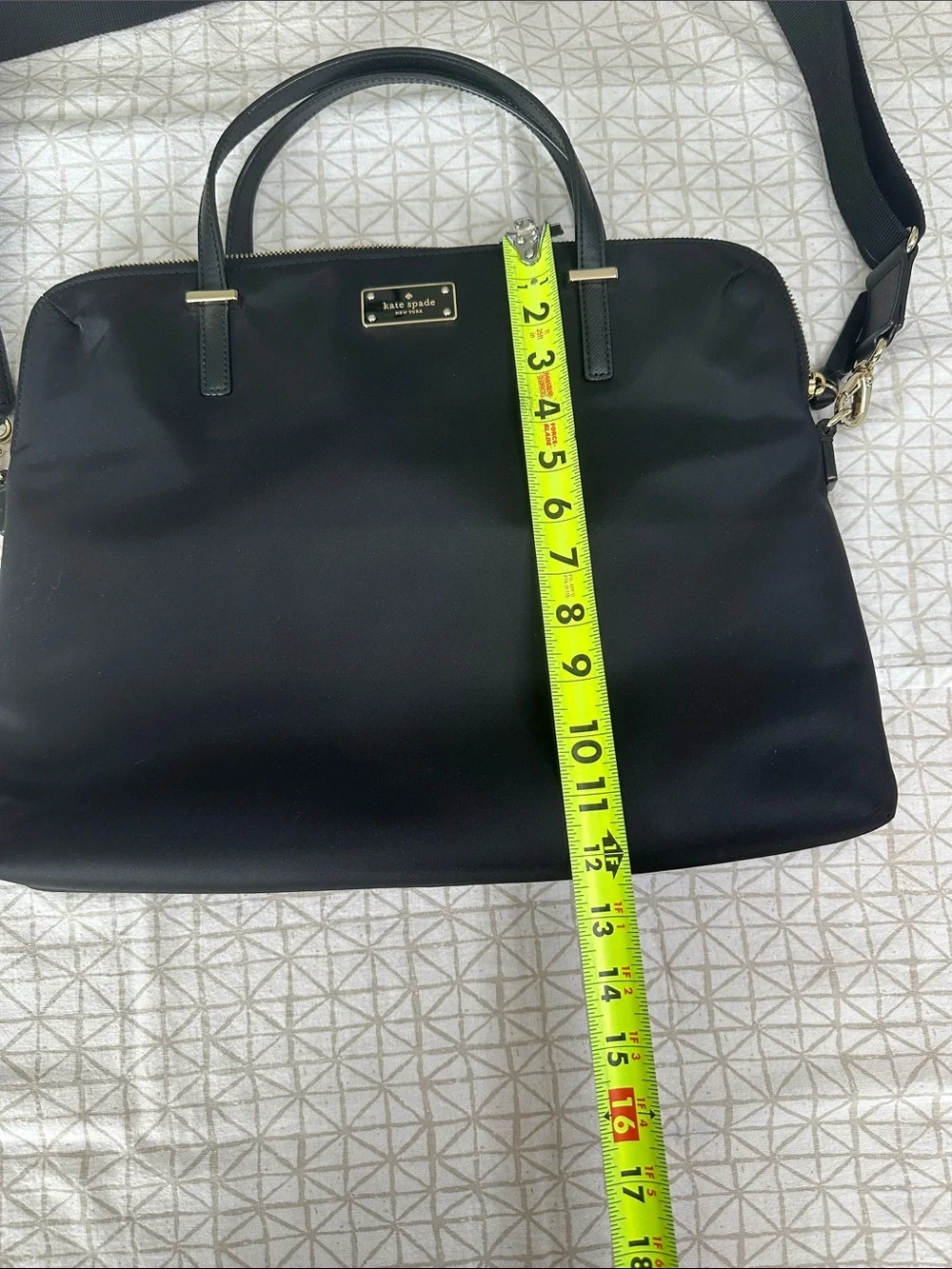 kate spade black laptop bag with gold hardware
